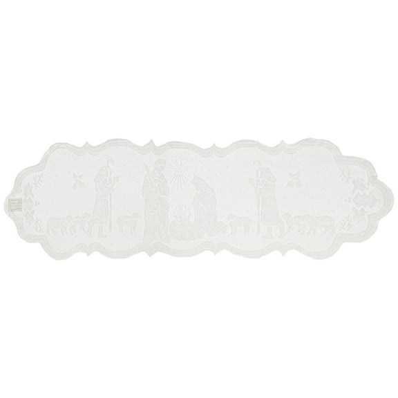Decorative 46-Inch Nativity Scene Lace Table Runner in White