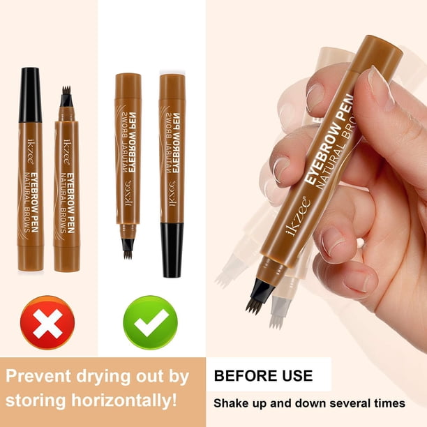 ikzee Eyebrow Pen (Dark Brown), 4 Fork Tip for 3D Natural Eyebrow