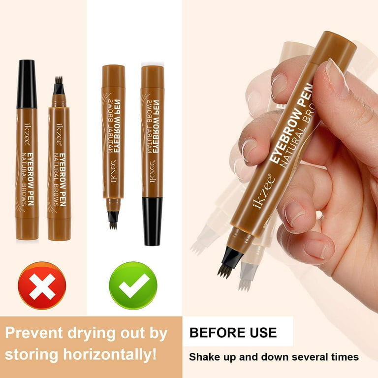 IKZEE Eyebrow Pen, Black, 4 Fork Tip for 3D Natural Brows