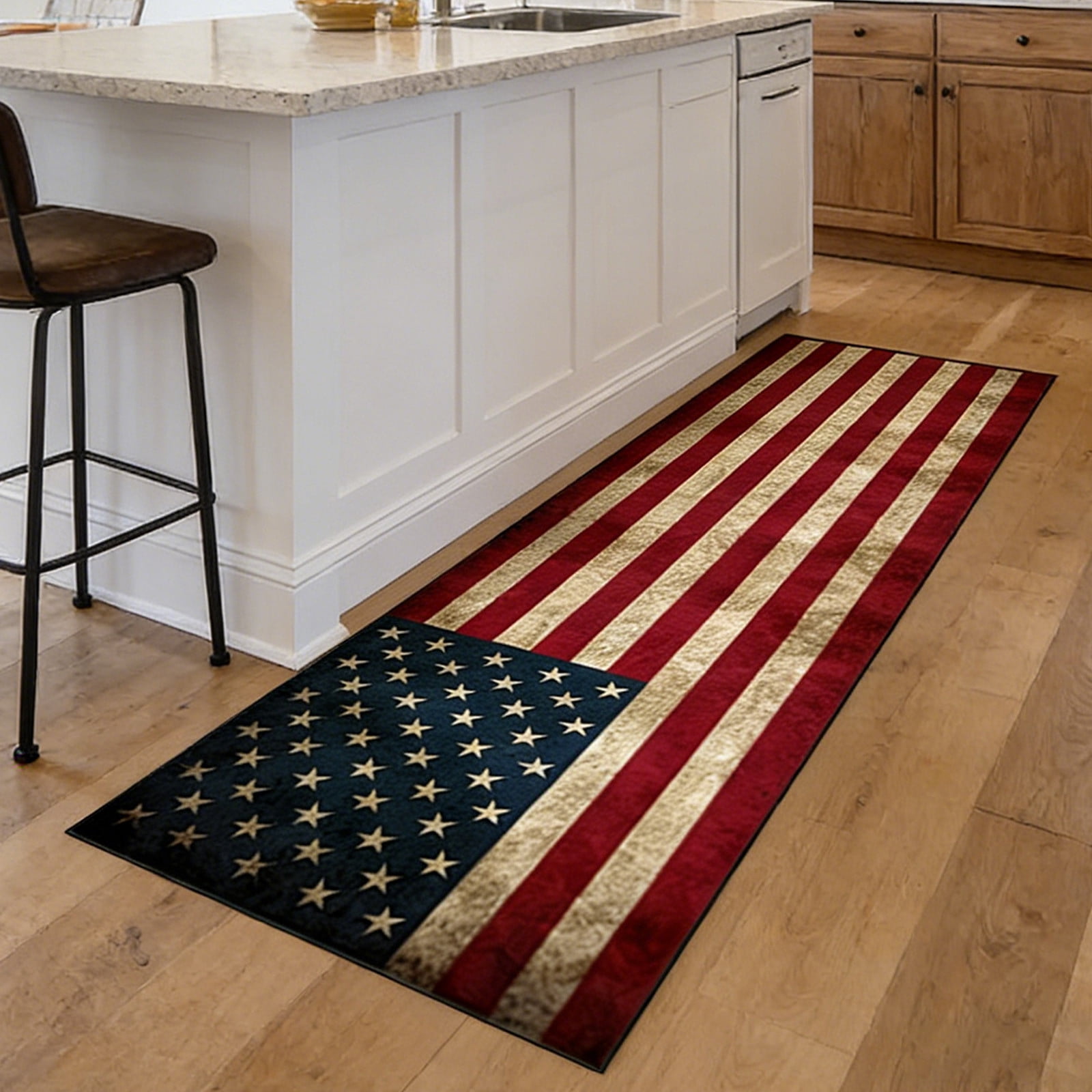 Bxaolu 4th-of-July Welcome Doormat Independence-Day Outdoor-Entrance Mats Red-White-Blue American Flag Door Mat Non Slip Coir Front-Door Mat for Patriotic Home Decorations 16 x 47.2 Inch