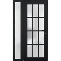 Front Exterior Prehung FiberGlass Door Frosted Glass / Manux 8312 Matte Black / Side Exterior Window / -W30 14" x H80"-Left-hand Inswing