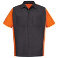 thumbnail image 4 of Red Kap Men's Rip-Stop Short-Sleeve Crew Shirt, Charcoal/Orange, Large, 4 of 5