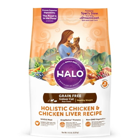Halo Grain Free Natural Dry Cat Food, Indoor Healthy Weight Chicken & Chicken Liver 11.5-Pound
