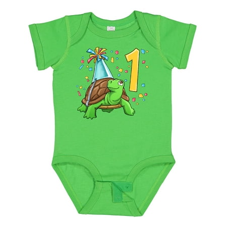 

Inktastic 1st Birthday Cute Turtle in Party Hat with Confetti Boys or Girls Baby Bodysuit
