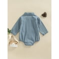 thumbnail image 4 of Newborn Baby Girl Long Sleeve Bodysuit Clothes Spring Fall Turn-Down Collar Button-Down Front Double Pockets Denim Jumpsuit, 4 of 9