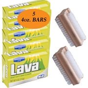Lava Soap Bar Bulk Kit: (5 Pack) Hand Pumice Cleaner Exfoliating [4 oz Each + (2 Pack) Wooden Nail Brush