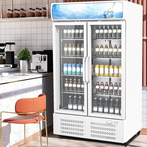 2025 New Commercial Refrigerators Display Fridge 26 Cu.ft, Beverage Refrigerator and Cooler with Adjustable Removable Shelves and LED Light for Home, Store, Gym, Bar or Office, Double Swing Door