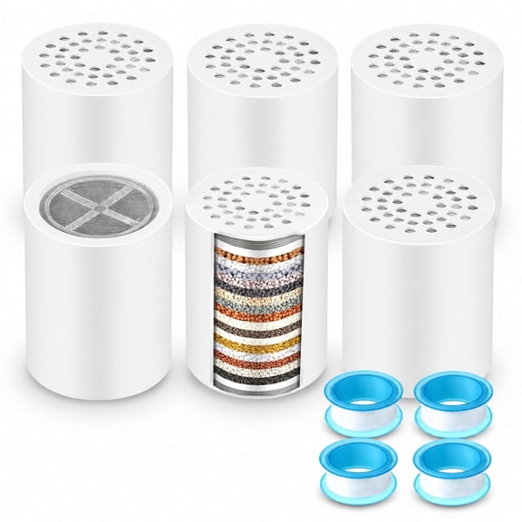 6 Pack 20 Stage Shower Filter Replacement Cartridge, Shower Head Filter Refill for Hard Water to Remove Chlorine Fluoride Heavy Metal, High Output Bath Cartridges for Skin Hair Healthy