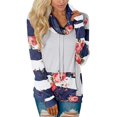 thumbnail image 2 of Sudadera de mujer con cuello desbocado floral a rayas y bolsillos, pequeña, azul marino Jormftte WMZY-685-3, 2 of 7