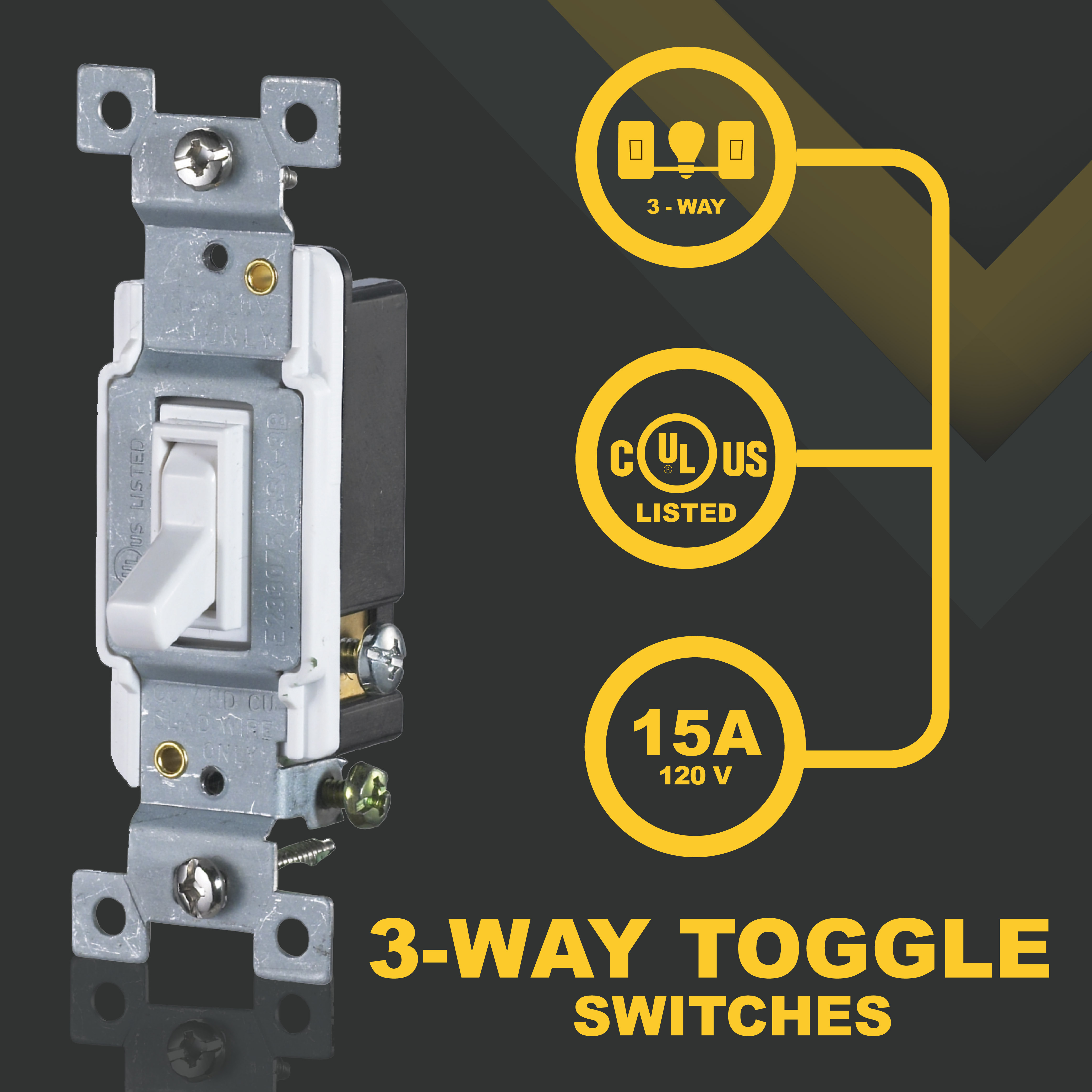 Faith 3 Way Toggle Switch White Residential Grade Standard Wall Electrical Switch, 15 Amp, Grounding Screw, 120V/277V, 10 Pack