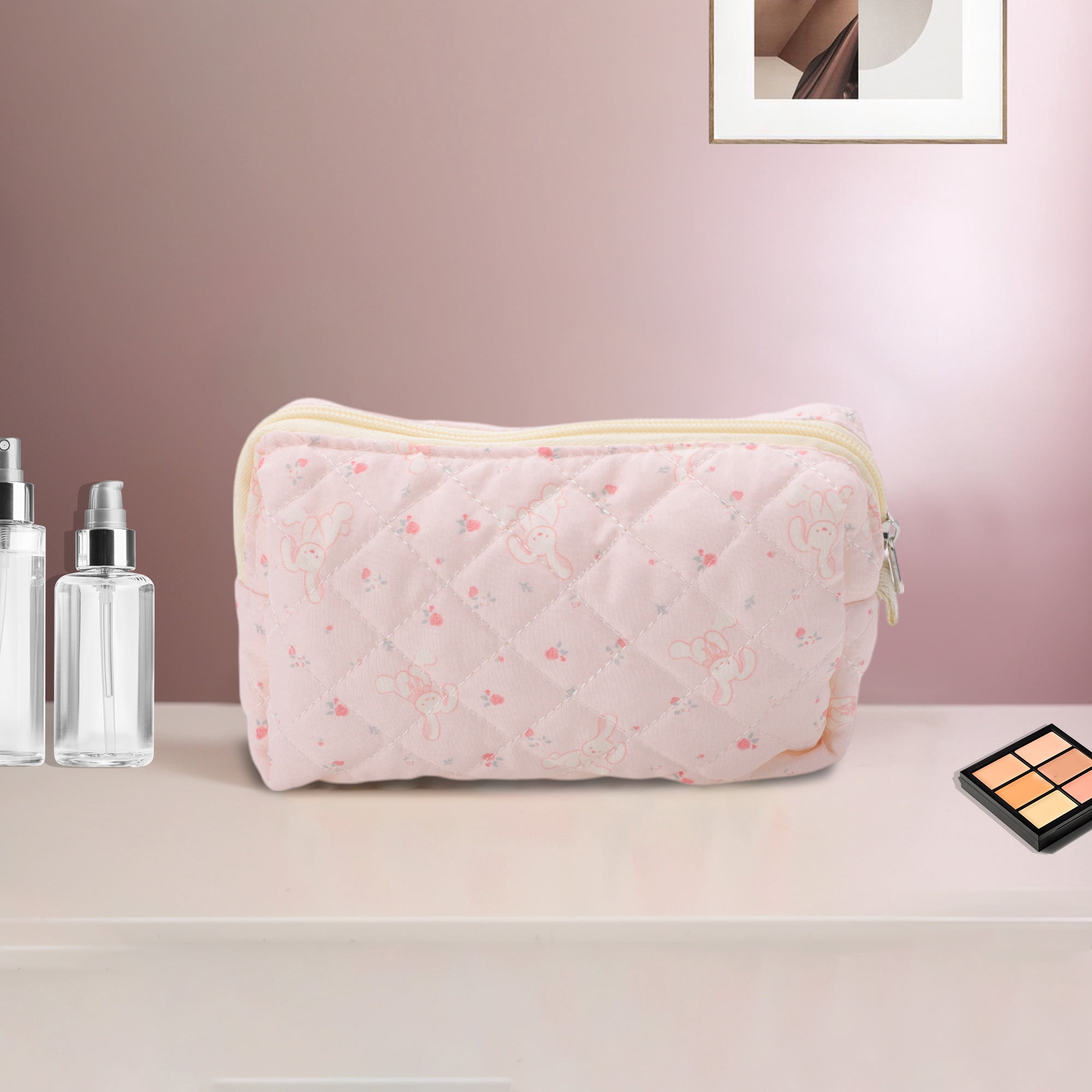 Unique Bargains Long-Eared Rabbit Makeup Bag Pink 1 Piece for Travel and Storage