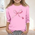 thumbnail image 2 of Girls' Bow Print Valentine's Day T-shirt 3/4 Sleeve Crew Neck Shirt Casual Loose Graphic Tee (3-14 Years), 2 of 5