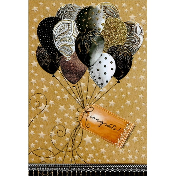 Pictura Black and Gold Congrats Balloons Michele Frusciano Two Twenty Two Congratulations Card