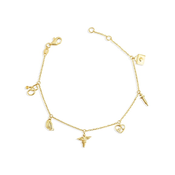 14K Yellow Gold Medical Charm Bracelet 7"