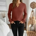 thumbnail image 3 of Womens Ribbed Spring Clothes, Fall Sweaters for Women Fashion Loose Fit Solid Color Notch V Neck Long Sleeve Pullover, 3 of 6