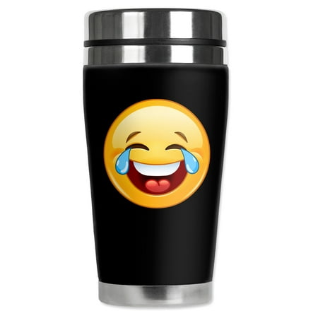 

Mugzie brand 16-Ounce Stainless Steel Travel Mug with Insulated Wetsuit Cover - Laugh Until You Cry Emoji