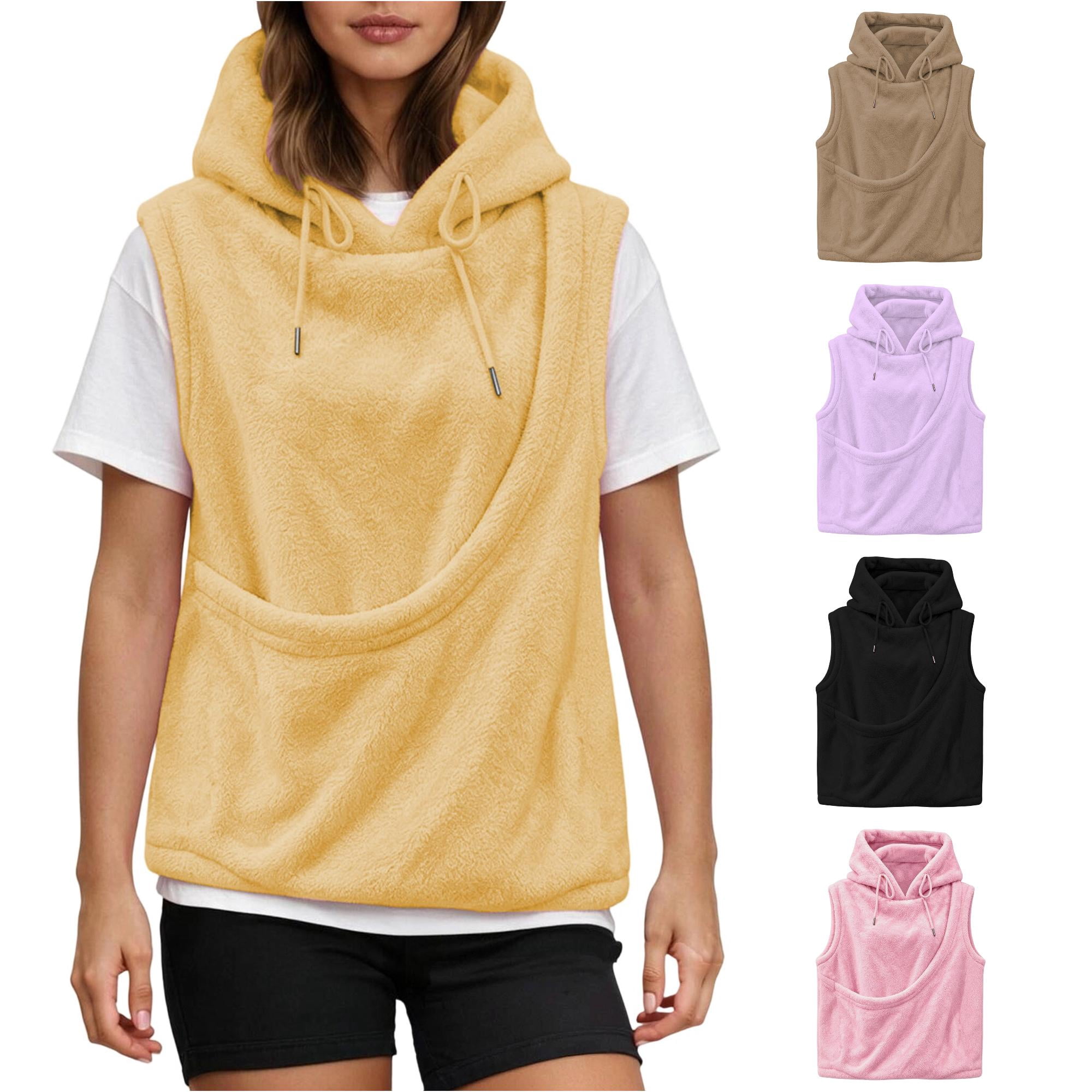Women Hoodies for Cats Hooded Dog Carrier Vest with Pet Pouch Sleeveless Design for Women Casual Outdoor Walking Top Yellow L