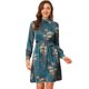 thumbnail image 1 of Vestido Floral Allegra K de una Línea de Manga Larga Azul pavo real satinado S, 1 of 6