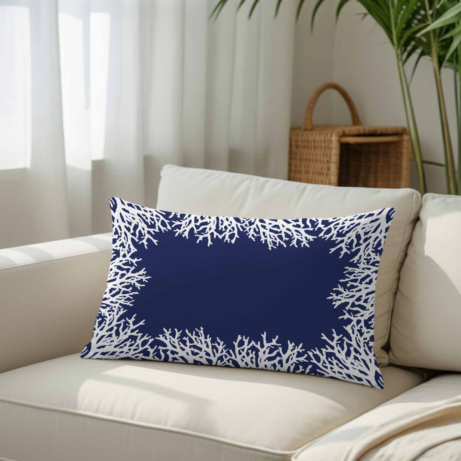 Coastal Coral King Pillow Covers, Navy Blue Ocean Marine Nautical Beach Soft Breathable Throw Pillow Cases with Invisible Zipper, Decorative Pillowcase Pillows Protectors for Sofa Bed Couch 20"x36"