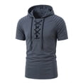 thumbnail image 5 of VBTAPA Mens Beach Outfits 2 Piece Cotton Linen Set Lace Up Short Sleeve Hooded Shirt and Shorts Set Retro Boho Resort Wear Gray L, 5 of 8