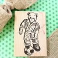 thumbnail image 1 of Soccer Bear Art Rubber Stamp, Laser Engraved Craft Stamp on Wood Mounted Block, Size 1-3/4” x 1-3/4”, Made in USA, 1 of 7