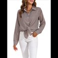 thumbnail image 3 of Camisas de Mujer con Botones, Casuales, de Larga, A Cuadros, con Estampados, Blusas Holgadas con Cuello A . Color Café S, 3 of 8