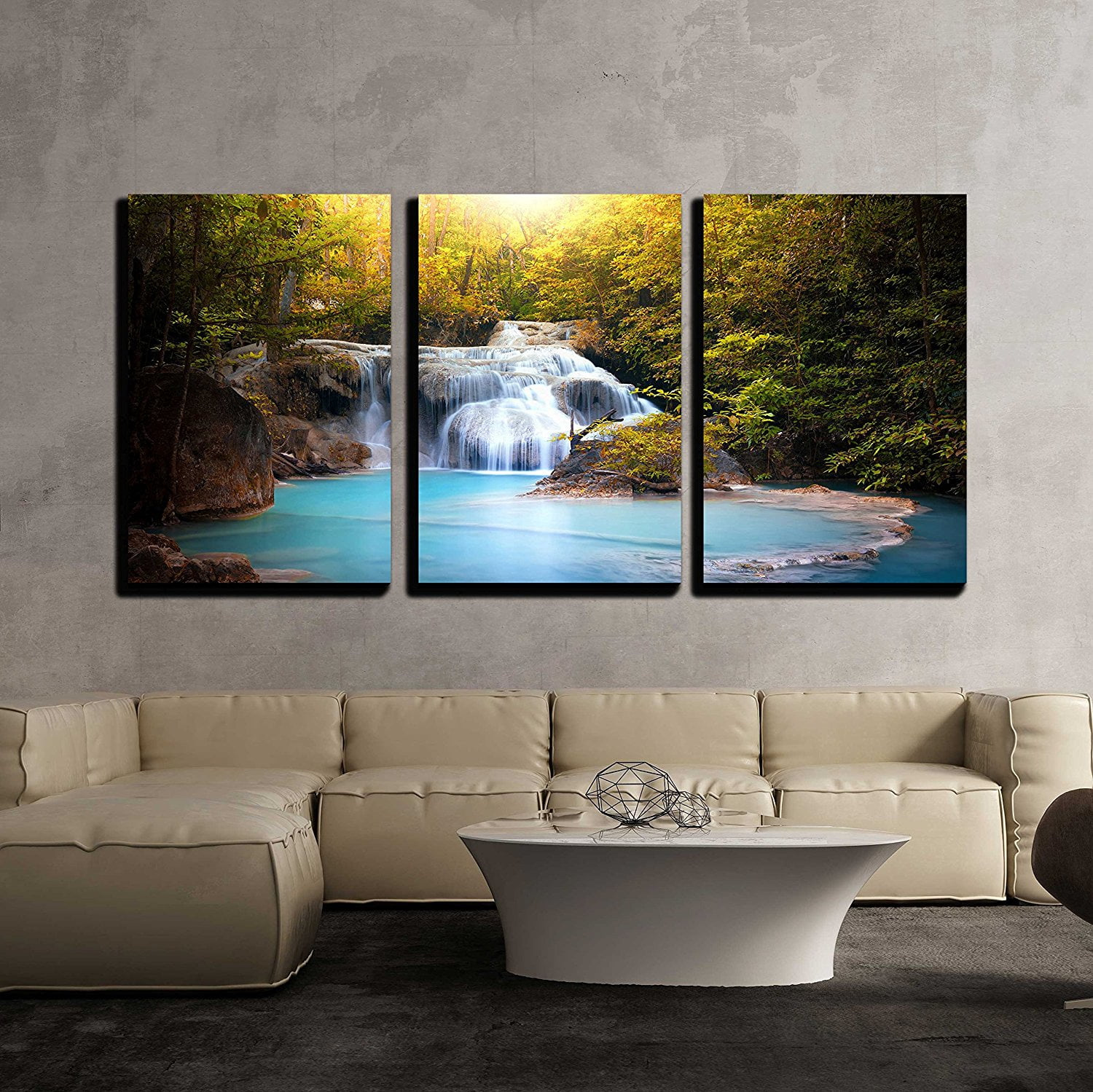 3 Pieces Modern Canvas Painting Wall Art The Picture Turquoise Water and Sunny Beams in Plitvice Lakes National Park Croatia Landscape Mountain & Lake Print on Canvas Giclee Artwork Wall Decor