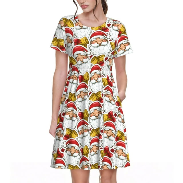 Balery Santa Claus bells Vestidos sueltos de manga corta para mujer, vestidos de verano 2025, vestidos casuales de corte A con vuelo.