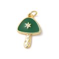 thumbnail image 2 of Autumn Theme Rack Plating Brass Cubic Zirconia Pendants with Enamel and Jump Ring Long-Lasting Plated Cadmium Free & Lead Free Star with Mushroom Real 18K golden Plated Green 18.5x12x2mm Hole: 3mm, 2 of 3