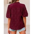 thumbnail image 2 of PRETTYGARDEN Women's Summer Tops Dressy Casual Short Lantern Sleeve V Neck Buttons Hollow Out Lace Embroidered Blouses Shirts, 2 of 9
