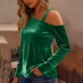 thumbnail image 4 of Ready for Back to School GaThRRgYP Womens Sweatshirts Plus Size,Women's Velvet Casual Solid Color Spliced Off Shoulder Long Sleeve Tops Green S, 4 of 8