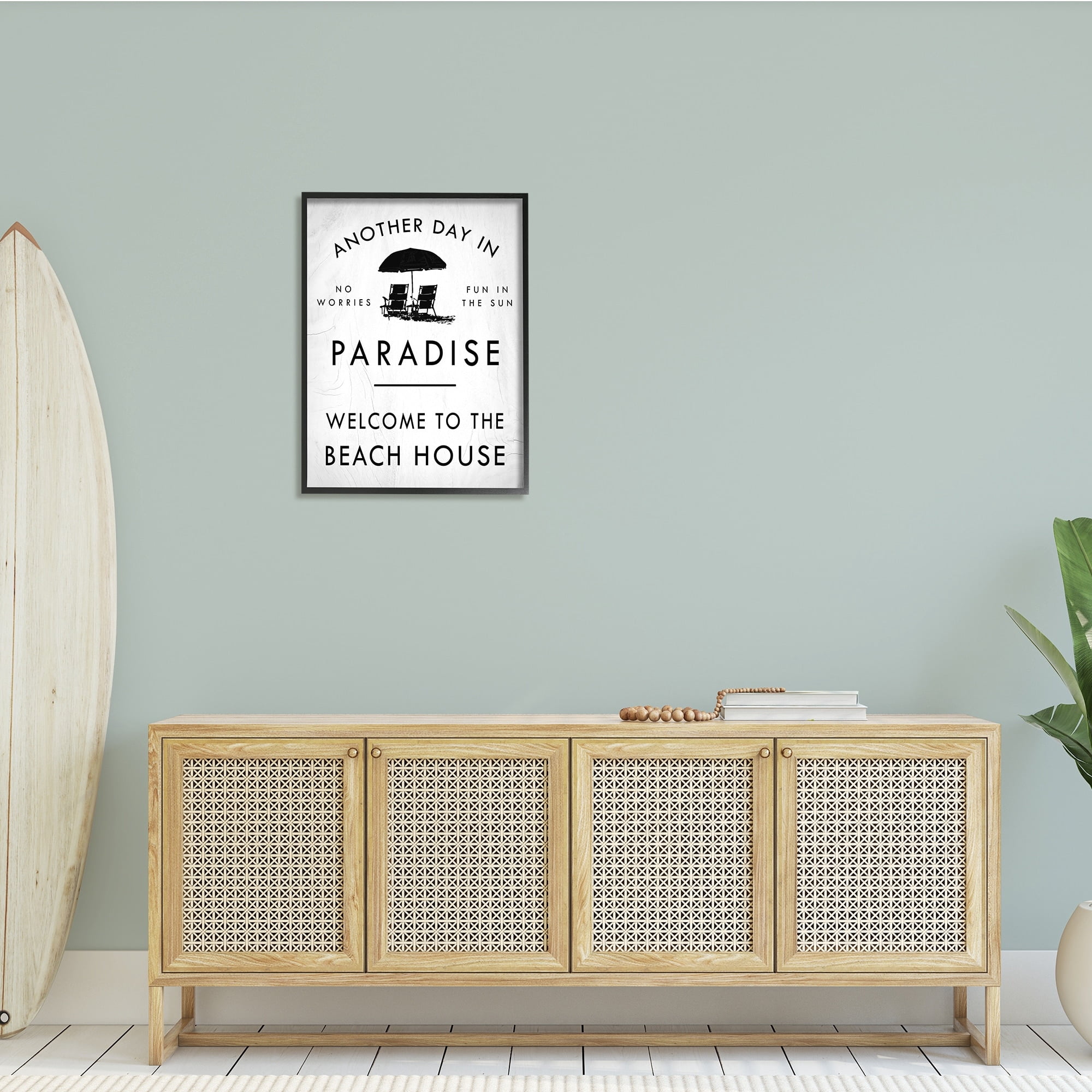 Stupell Industries Another Day In Paradise Beach House Sign Umbrella, 24 x 30, Design by Daphne Polselli