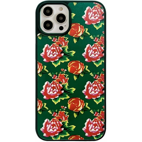 Retro Hibiscus Coquette Flower Case Compatible with iPhone 14 Pro Max,Luxury Bedazzled Floral One Piece Girls Women Trendy Slim Protective Cover for iPhone 14promax 6.7",Green