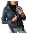 thumbnail image 2 of BYHONG Women Cool Leather Jacket Long Sleeve Zipper Fitted Coat Fall Short Jacket Jackets for Women Blue XXXXXL, 2 of 4
