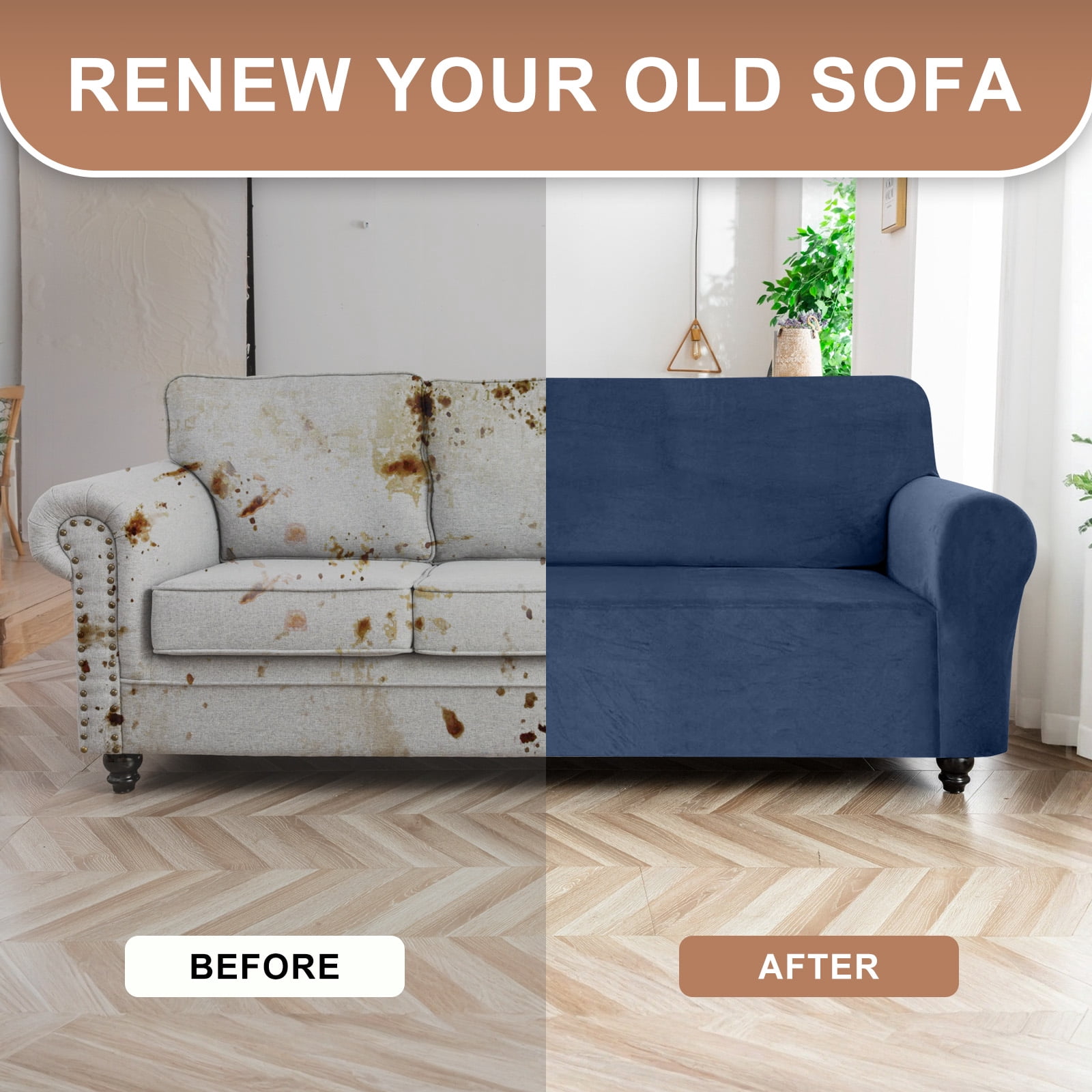 SANMADROLA 100% Waterproof Couch Covers Velvet Stretch Slipcover for 3 Cushion Sofa Cover Non Slip Leakproof Washable Furniture Protector for Kids Dogs Cats Pets