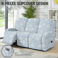 thumbnail image 3 of ZIATUBLES 8 PCS Recliner Sofa Covers for 3 Seater Counch, Soft Stretch Recliner Chair Covers with Storage Pockets Furniture Decor Slipcovers for Living Room, White Floral Light Blue, 3 of 9