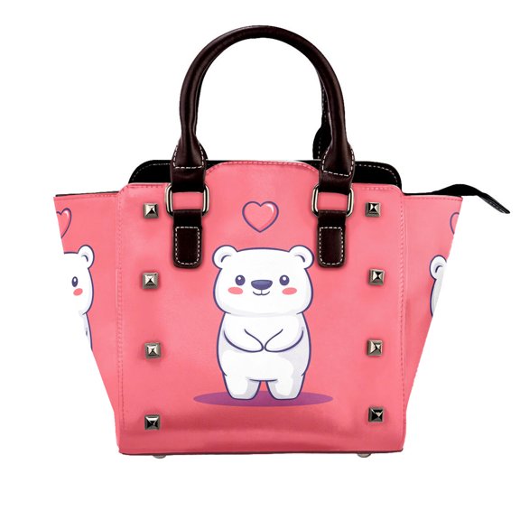 Bear Heart Rivet Handbag Small PU Leather Studded Satchel Crossbody bag for Women