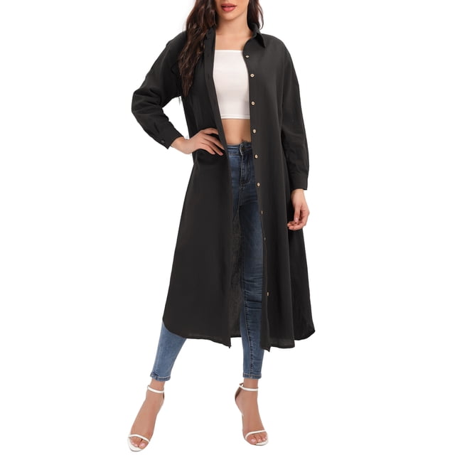 Vestido de camisa informal de vacaciones de manga larga con botones de camisas largas de talla grand Abody Extragrande