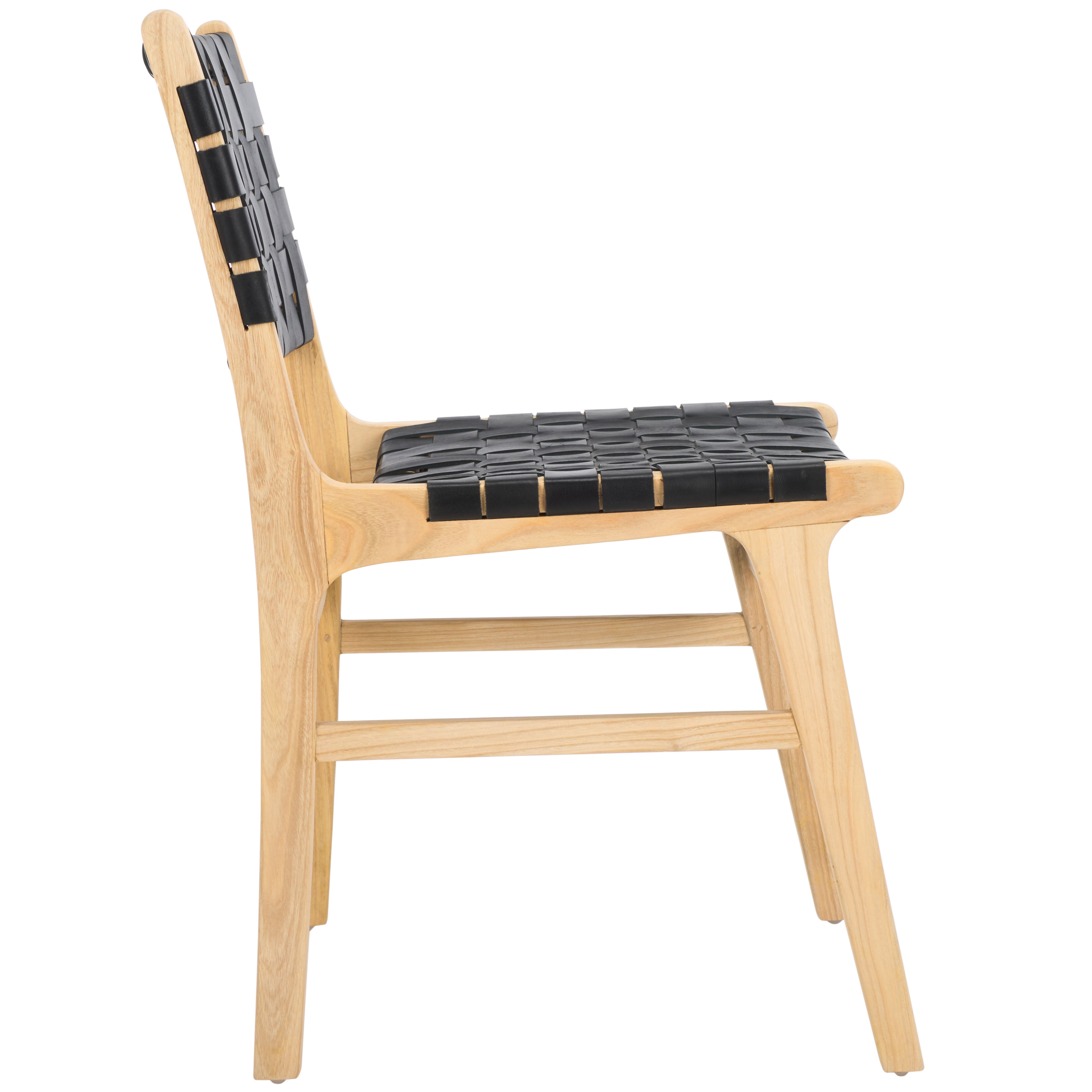 SAFAVIEH Taika Contemporary Leather Solid Dining Side Chair, Black/Light Natural (Set of 2)