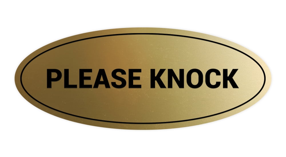 Oval Please Knock Sign (Brushed Gold) - Large 3.6x9