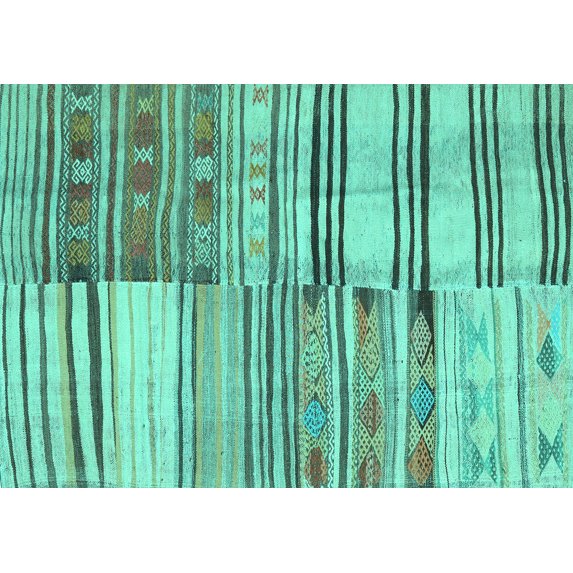 Ahgly Company Indoor Rectangle Patchwork Turquoise Blue Transitional Area Rugs, 4' x 6'