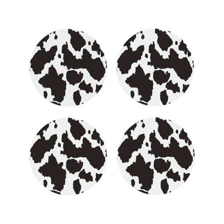 

Yiaed Cow Skin 2 Print Leather Coasters for Drinks - Cup Coasters Coffee Table Kitchen Table Bar Home & Office Gifts Handmade Drink Coasters-Round Shape