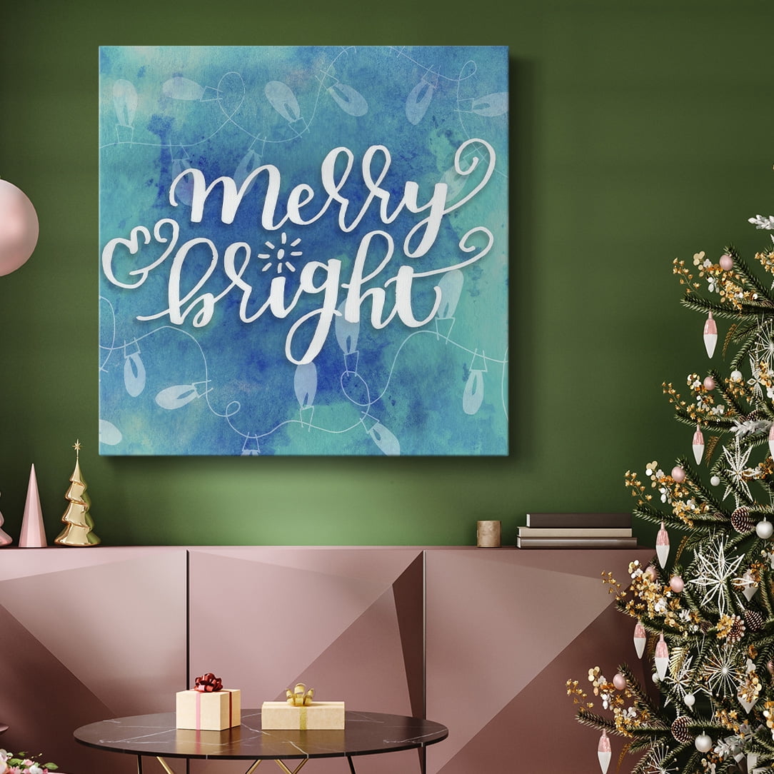 Merry and Bright Twinkle Light Handlettering- Gallery Wrapped Canvas