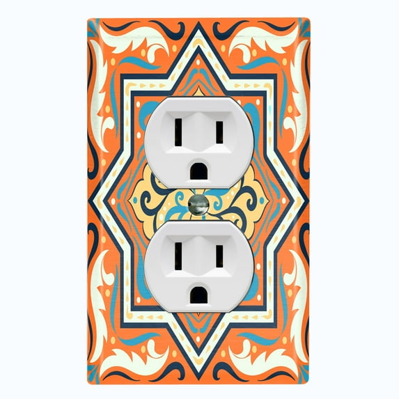 Metal Light Switch Plate Cover Blue Orange Mandala Star Tile Pattern TIL041