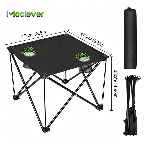 Moclever 18.5in Folding Camping Table, Outdoor Portable Picnic Table with Cup Holder Carrying Bag, Black