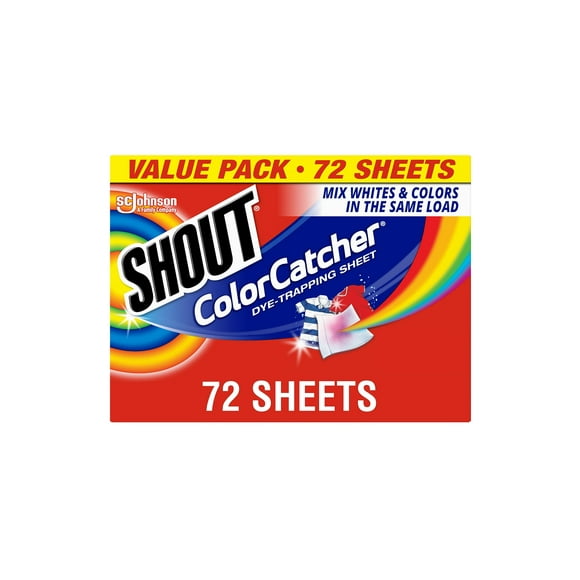 Shout Color Catcher Feuilles pour Lessive, Permettre des Lavages Mixtes, Prévenir les Coulures de Couleur et Maintenir la Couleur Originale des Vêtements, 72 Unités