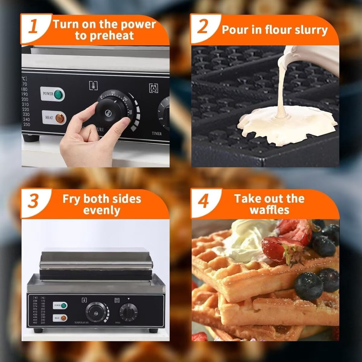 Commercial Waffle Maker, 10pcs Nonstick Stainless Steel Waffle Maker Machine, 2400W 110V, Time and Temperature Control for Restaurant Home