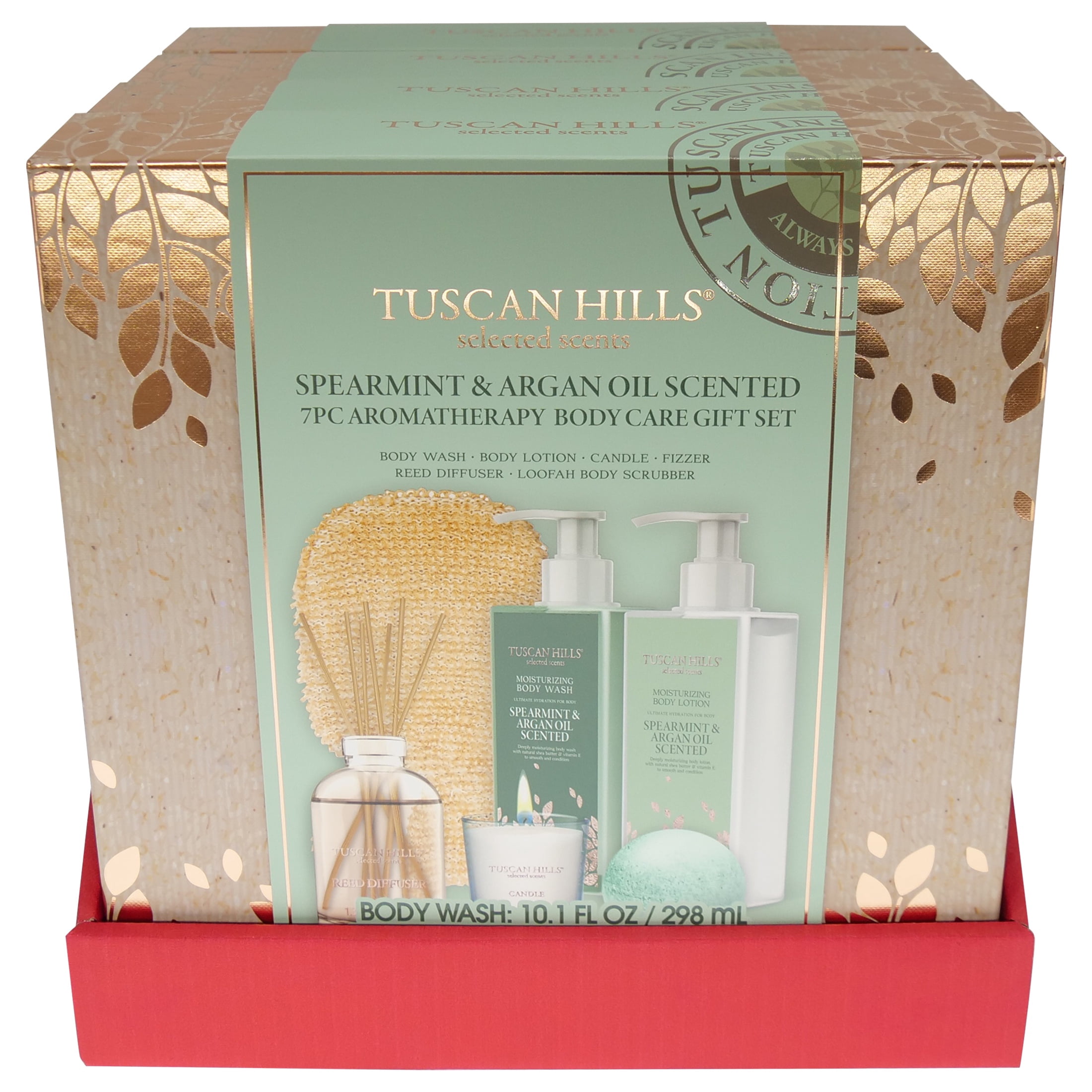 Tuscan Hills Aromatherapy Body Care Gift Set, Spearment and Argon Oil Scent, 7 Piece