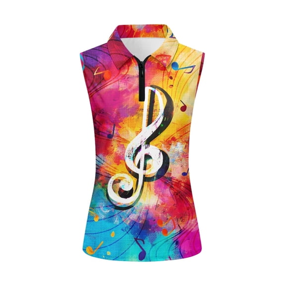 Whosucclay Music notes Sleeveless Workout Shirts for Ladies Breathable Half Zip Dry-Fit Womens Golf Shirt XS - 2XL