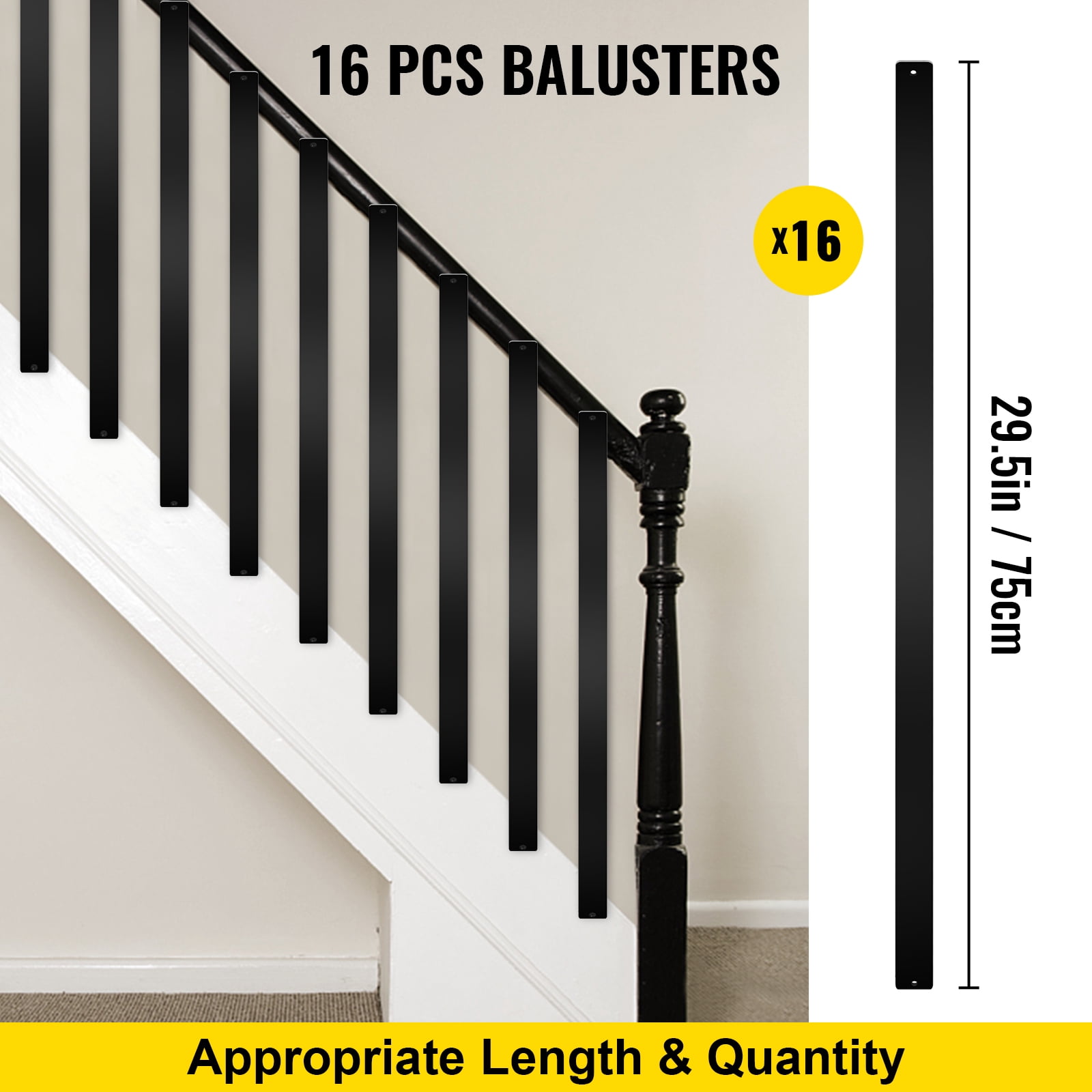 VEVORbrand 29.5" Deck Balusters, 16 Pack Flat Balusters Kits Metal Staircase Baluster With Screws, Aluminum Alloy Deck Railing for Wood and Composite Deck, Stylish Baluster